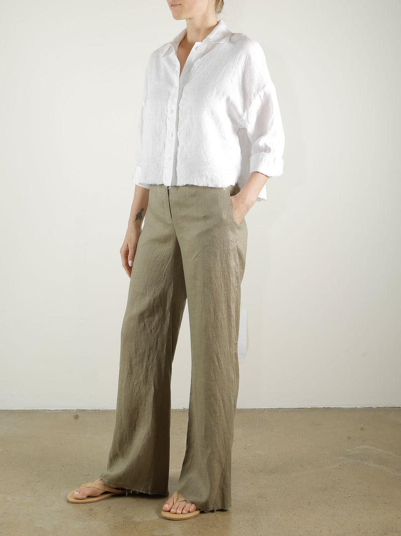 Hepburn Pant in French Linen - Olive