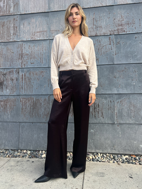 Hepburn Pant in Hammered Satin - Espresso