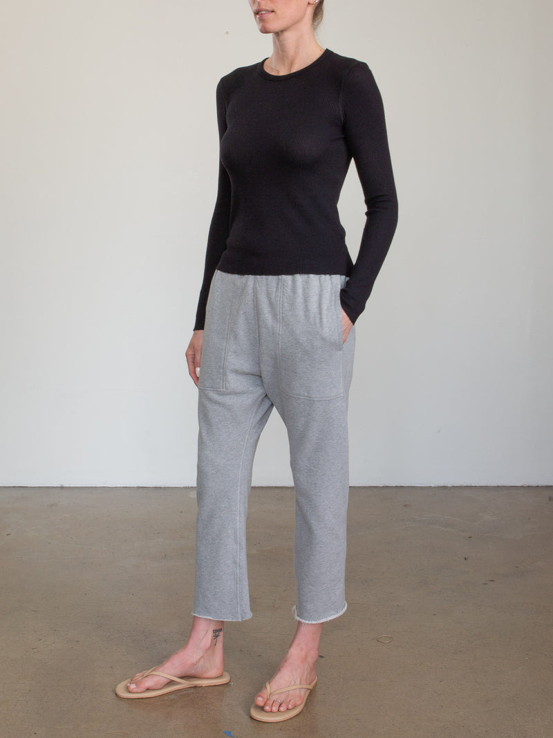 Erika Drop Pant in French Terry - Heather Grey