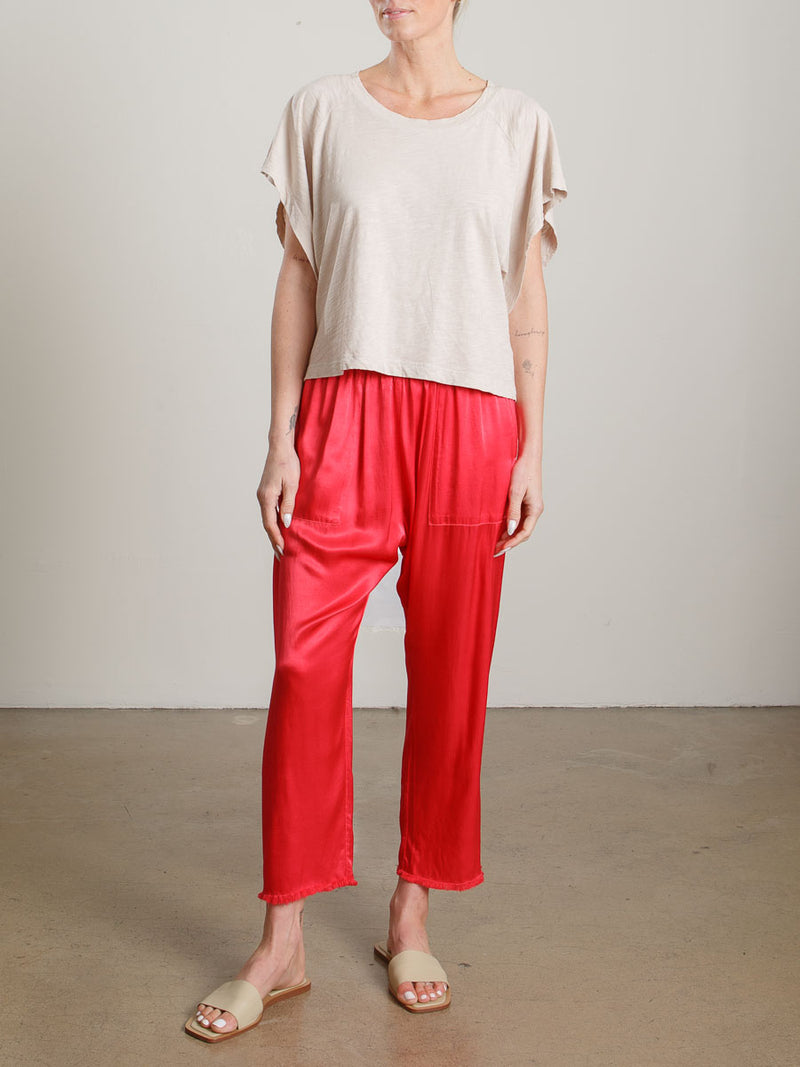 Erika Drop Pant in Vintage Satin - Maraschino