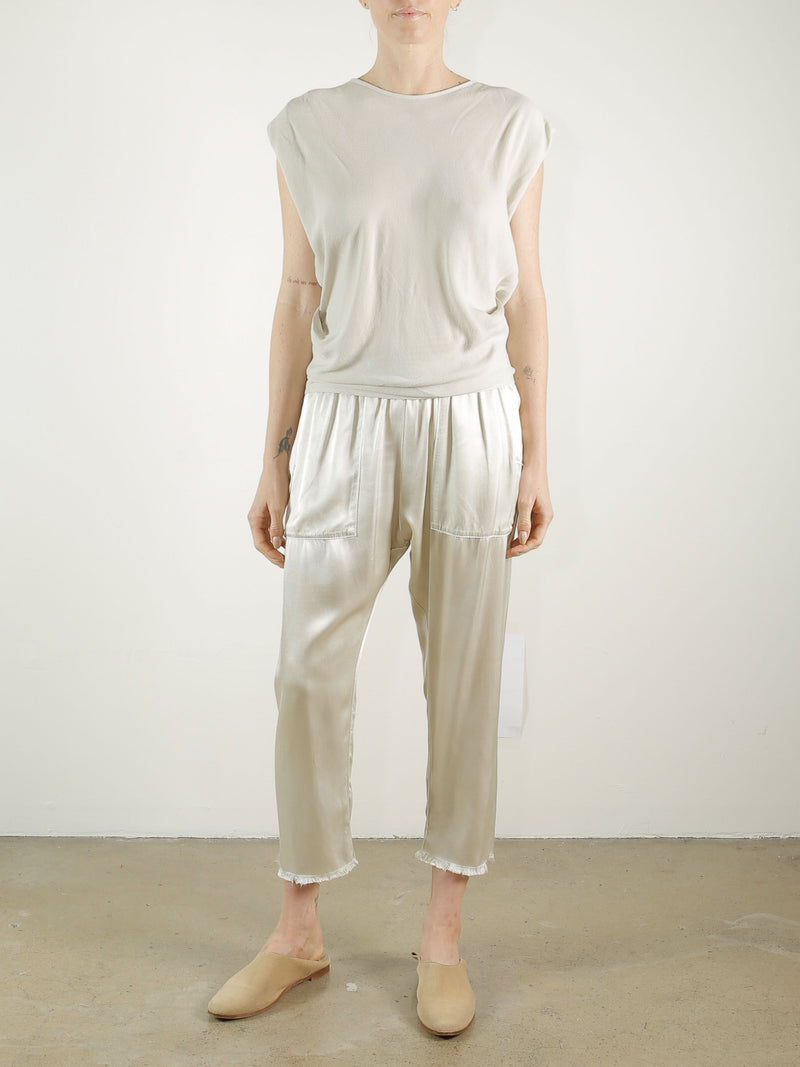 Erika Drop Pant in Vintage Satin - Oyster