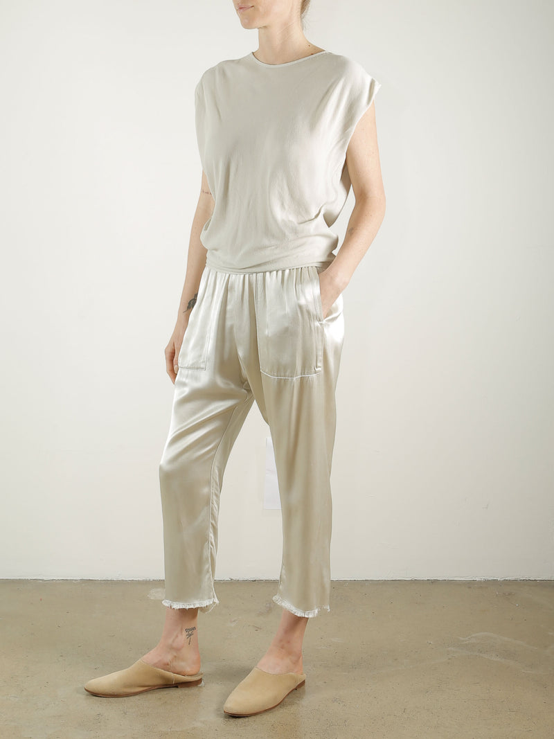 Erika Drop Pant in Vintage Satin - Oyster