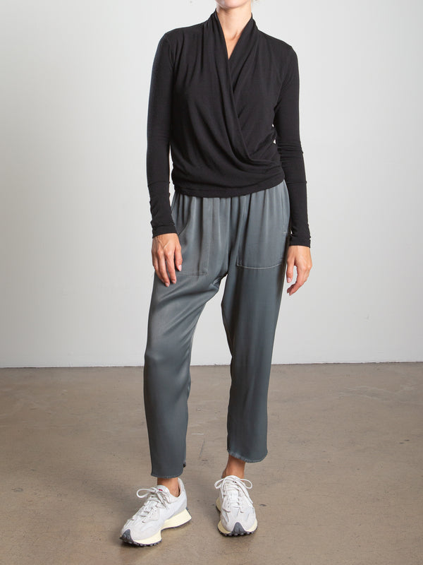 Erika Drop Pant in Vintage Satin - Nori