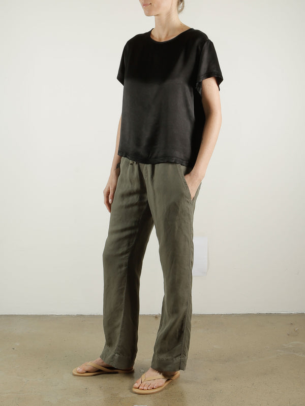 Sloane Low-Rise Pant in Linen - Military