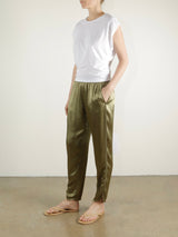 Harlyn Slim Crop Pant in Vintage Satin - Olive