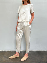 Harlyn Slim Crop Pant in Vintage Satin - Oyster