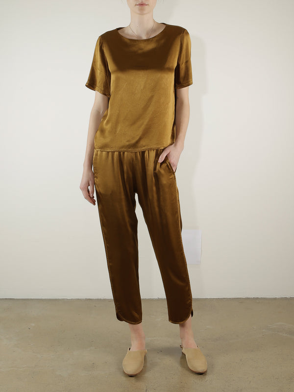 Harlyn Slim Crop Pant in Vintage Satin - Tannin