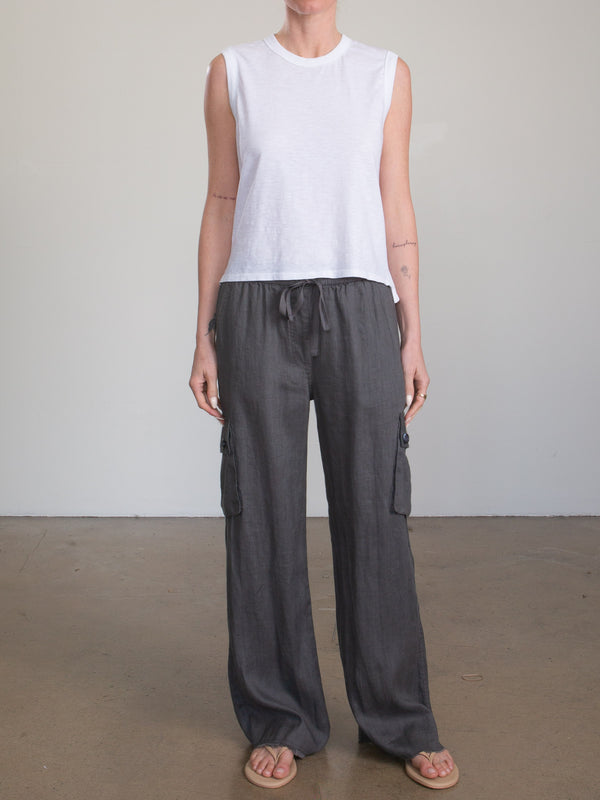 Mason Cargo Pant in French Linen - Ash