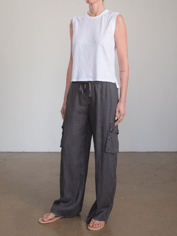 Mason Cargo Pant in French Linen - Ash