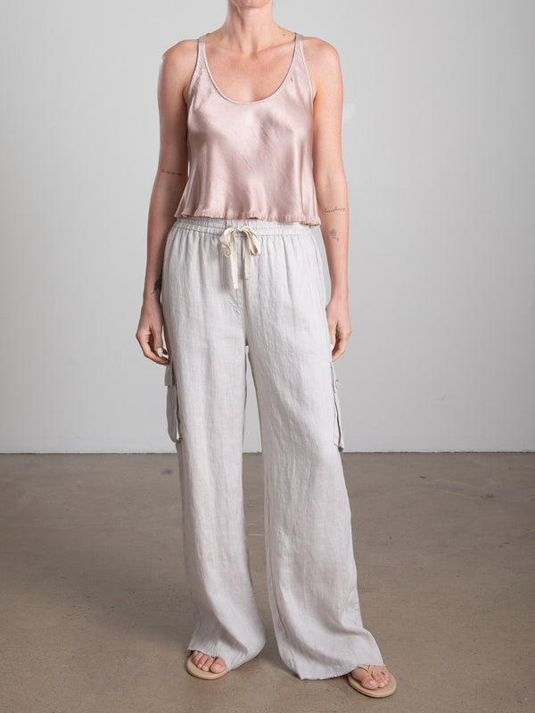 Mason Cargo Pant in French Linen - Cement