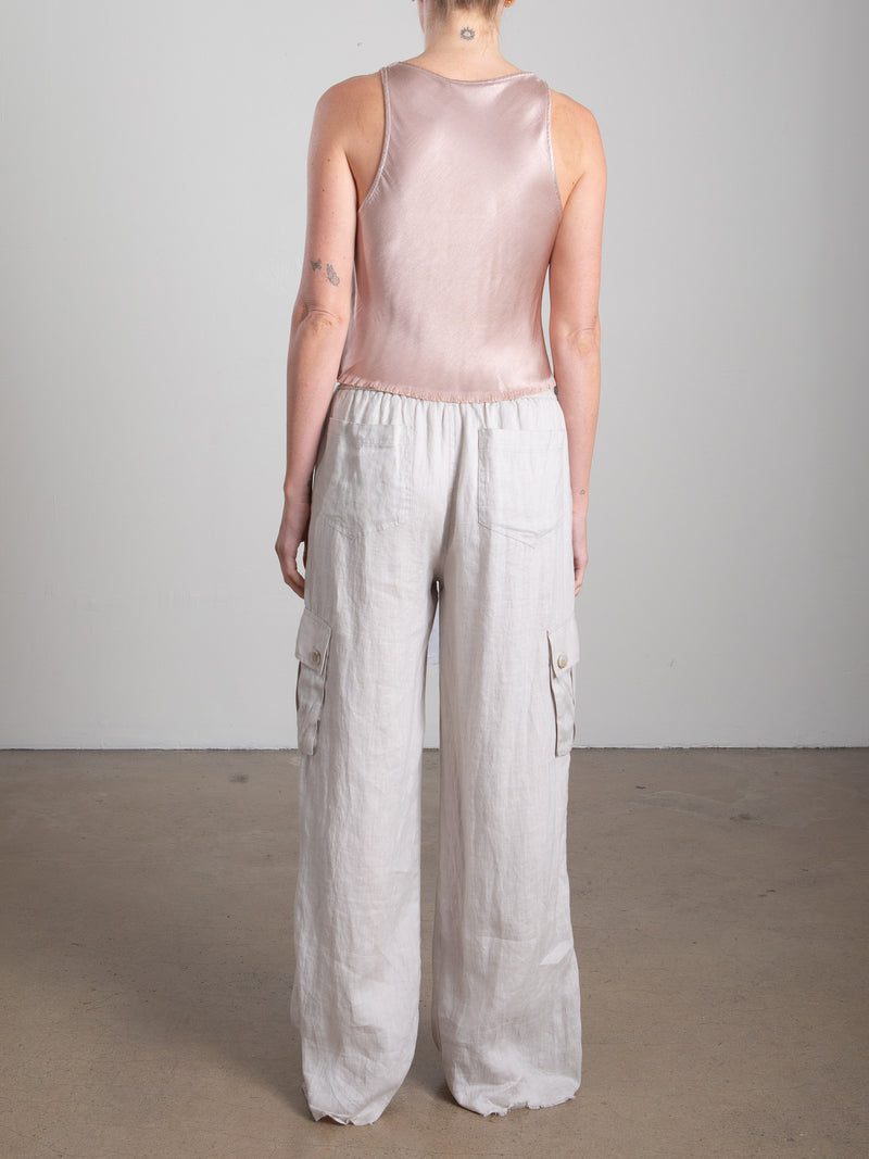 Mason Cargo Pant in French Linen - Cement