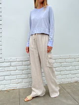 Mason Cargo Pant in French Linen - Cement