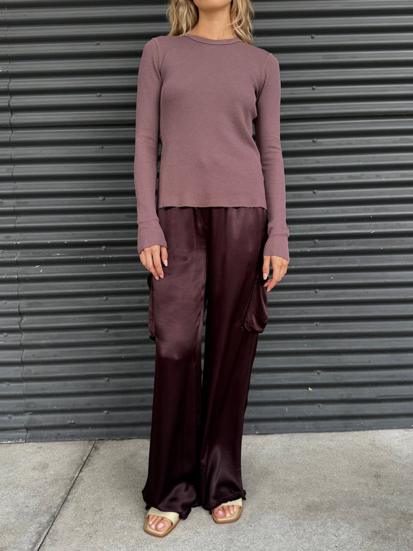 Mason Cargo Pant in Vintage Satin - Raisin