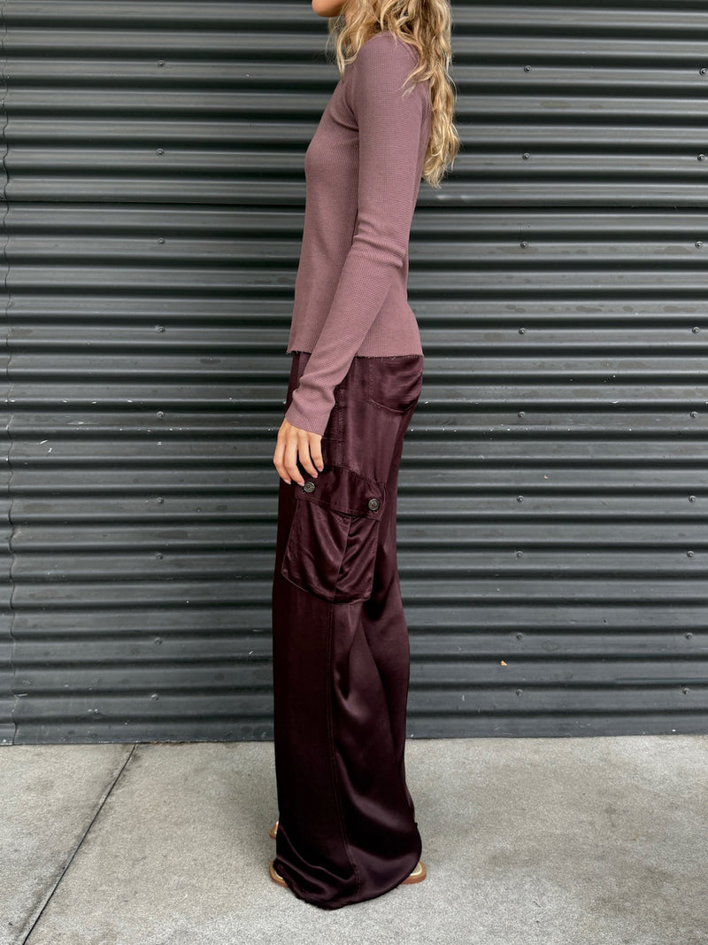 Mason Cargo Pant in Vintage Satin - Raisin