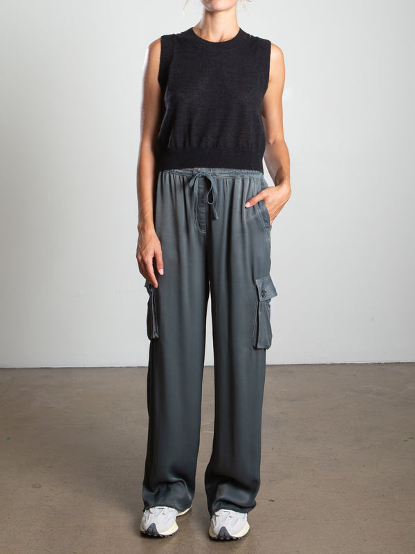 Mason Cargo Pant in Vintage Satin - Nori