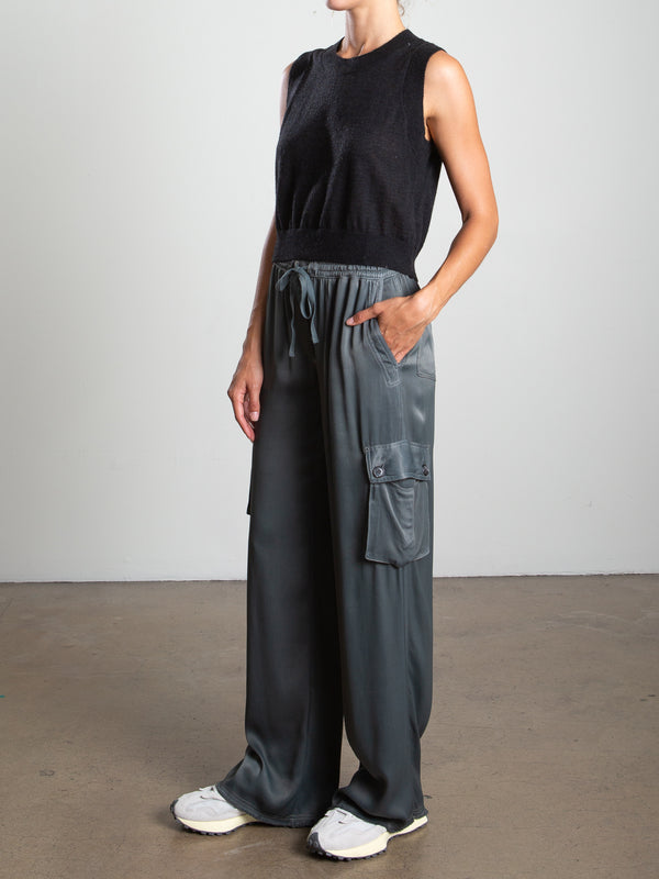 Mason Cargo Pant in Vintage Satin - Nori