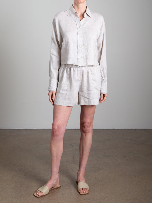 Esme Crop Shirt in French Linen - Cement