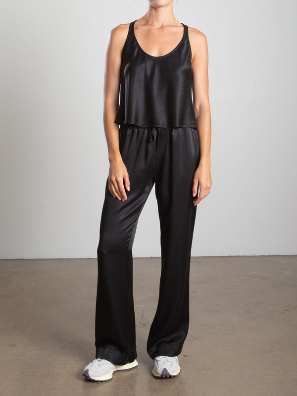 Sloane Mid-Rise Pant in Heirloom Satin - Black