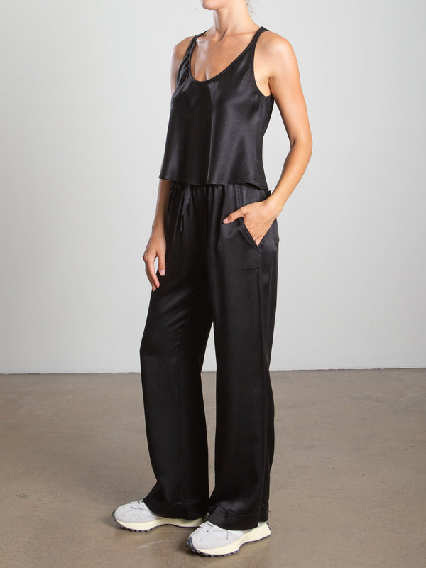 Sloane Mid-Rise Pant in Heirloom Satin - Black