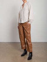 Torrance Pant in Faux Leather - Chestnut