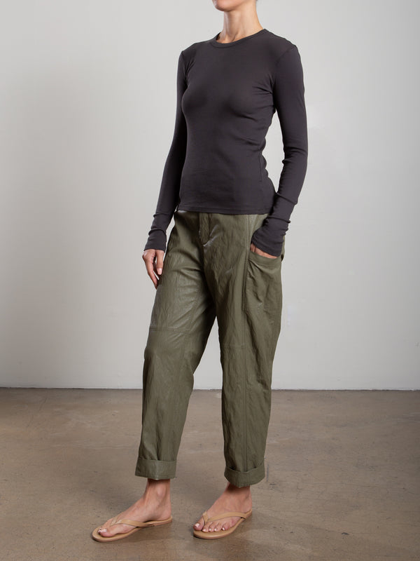 Torrance Pant in Faux Leather - Army