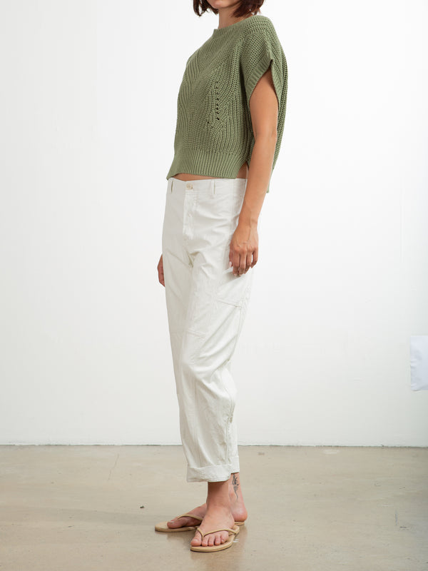 Torrance Pant in Faux Leather - Ivory