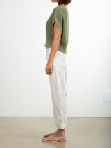 Torrance Pant in Faux Leather - Ivory