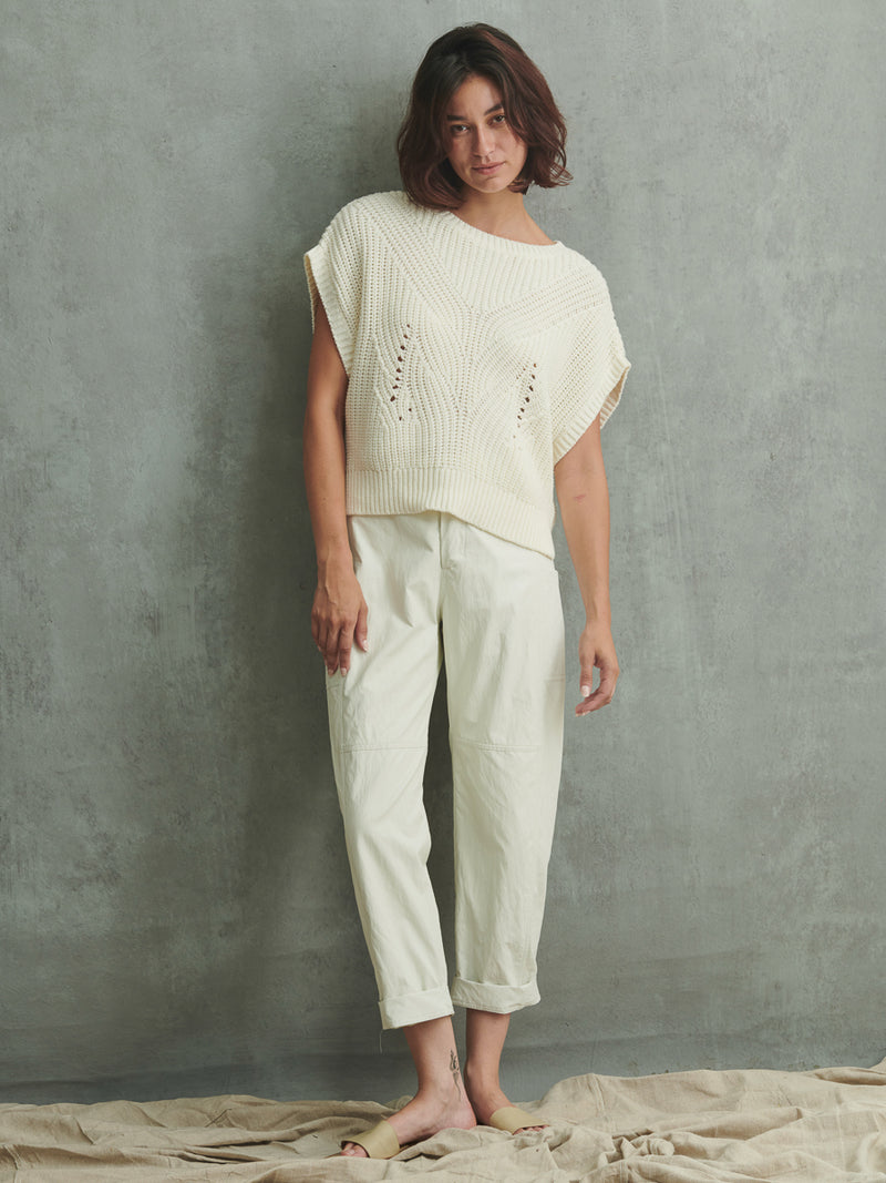 Torrance Pant in Faux Leather - Ivory