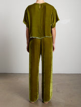 Taryn Pant in Velvet - Chartreuse