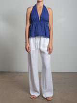 Casey Pant in French Linen - White
