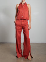 Lennox Pant in French Linen - Persimmon