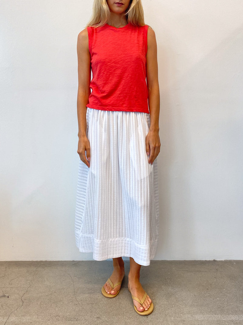 Claudia Skirt in Cotton Tonal Stripe - White