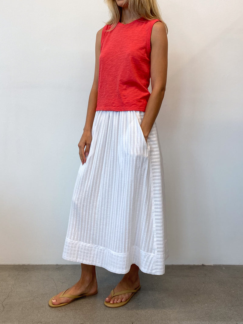 Claudia Skirt in Cotton Tonal Stripe - White