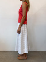 Claudia Skirt in Cotton Tonal Stripe - White