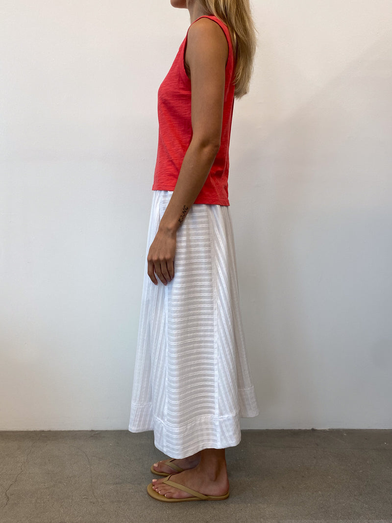 Claudia Skirt in Cotton Tonal Stripe - White