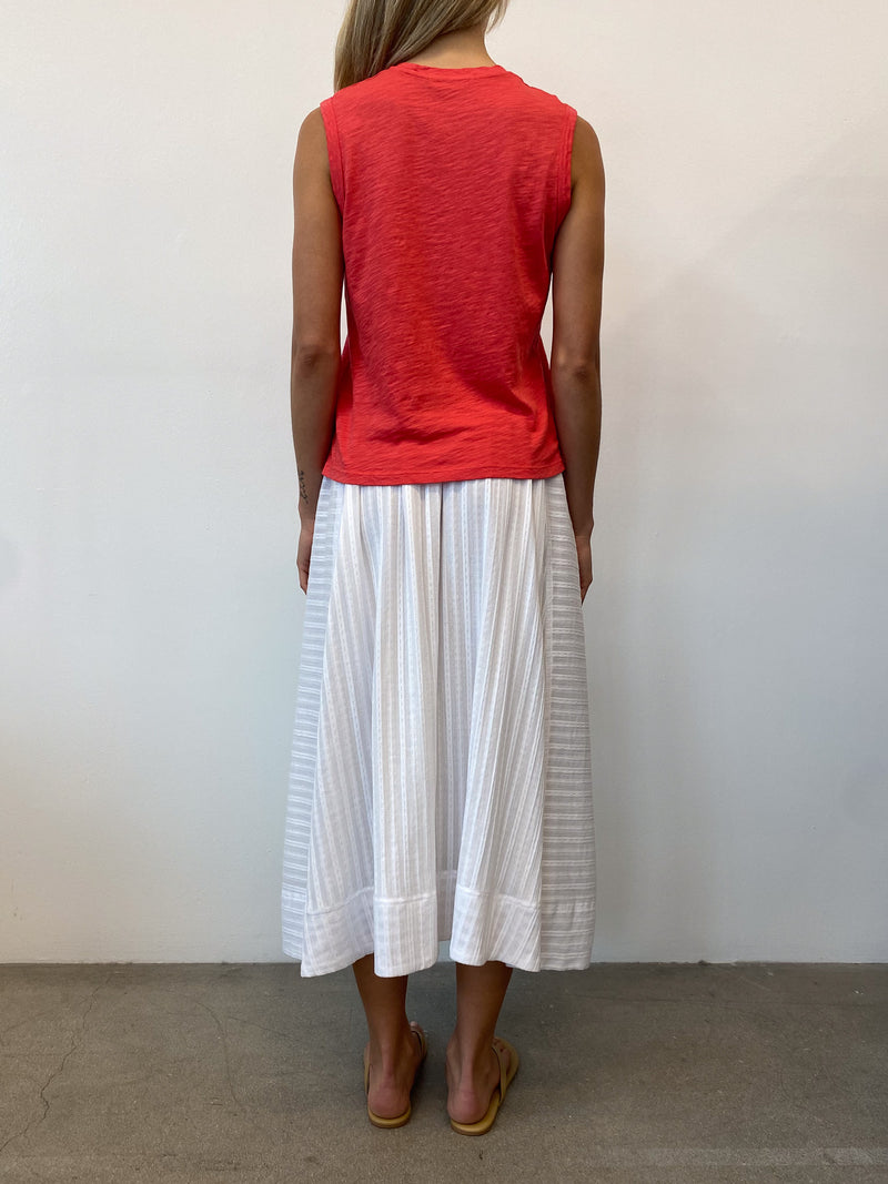 Claudia Skirt in Cotton Tonal Stripe - White