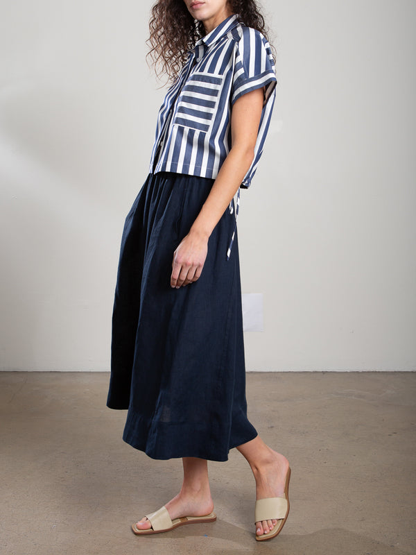 Claudia Skirt in French Linen - Ink