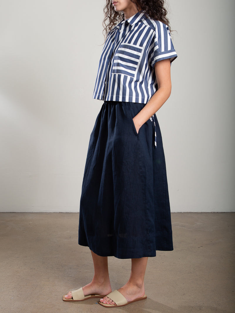 Claudia Skirt in French Linen - Ink