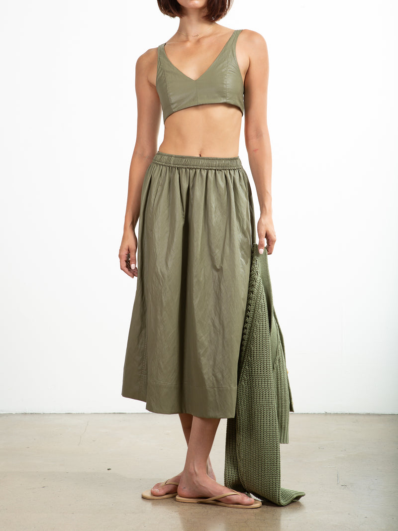 Claudia Skirt in Faux Leather - Army