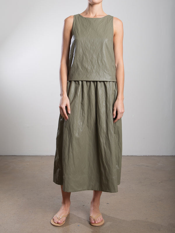 Claudia Skirt in Faux Leather - Army