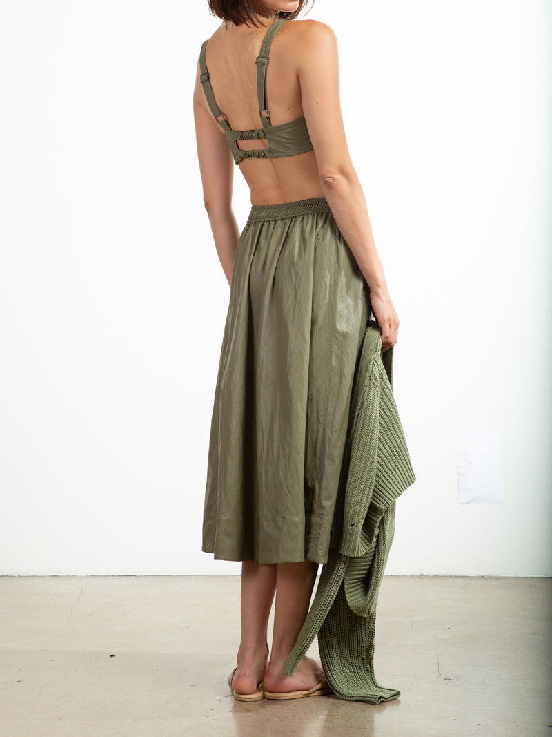 Claudia Skirt in Faux Leather - Army