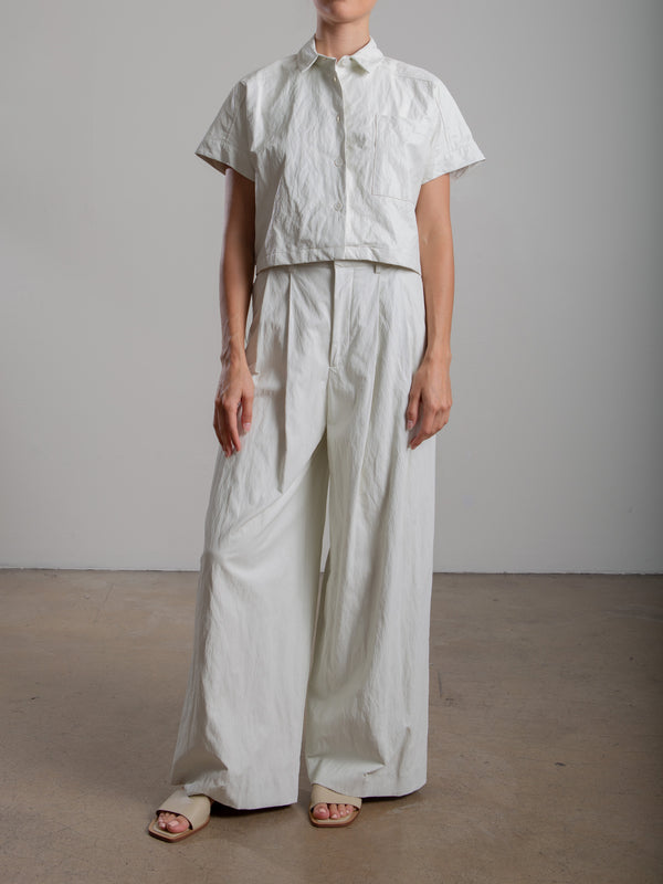 Leona Pant in Faux Leather - Ivory