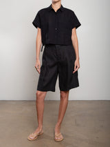 Inez Short in French Linen - Black