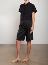 Inez Short in French Linen - Black