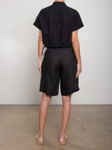 Inez Short in French Linen - Black