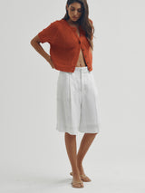 Inez Short in French Linen - White