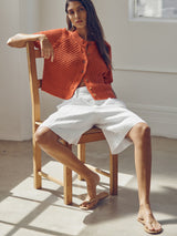 Inez Short in French Linen - White