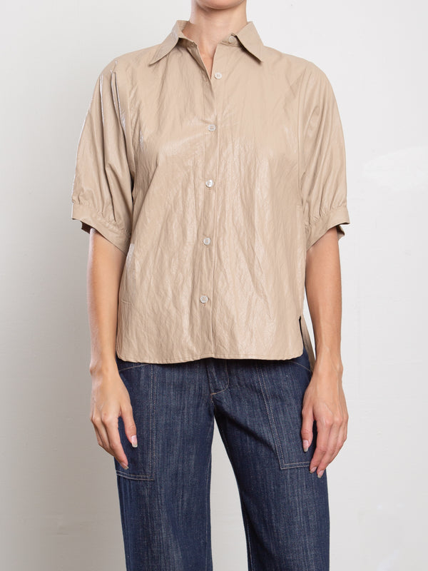 Claude Shirt in Faux Leather - Biscotti