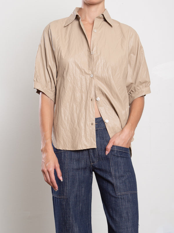 Claude Shirt in Faux Leather - Biscotti
