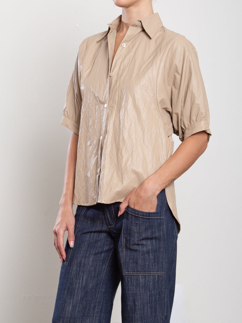 Claude Shirt in Faux Leather - Biscotti